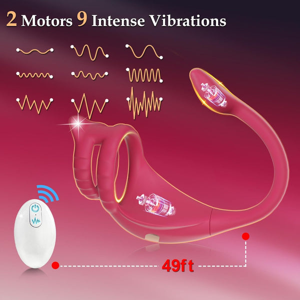 Vibrating Penis Ring Taint Stimulator with Mini Bullet, Remote Control Wearable Vibrator Anal Plugs Couples Sex Toys, Small Anal Trainer Silicone Butt Plug with Cock Rings, Anal Beads Sex Toy (Red)