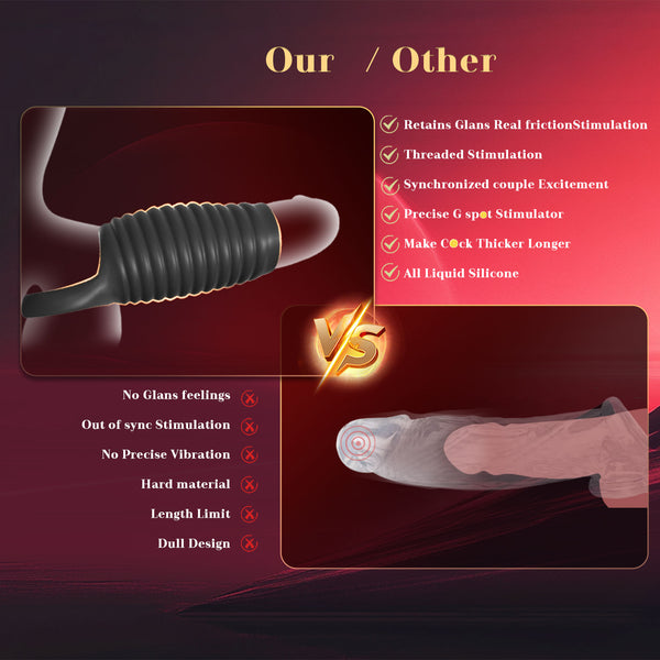 Threaded Full Liquid Silicone Soft Vibrating Penis Sleeve Cock Ring, APP Pleasure Penis Ring Extender Vibrator Couples Adult Sex Toys for Men Women, HNNPY Male Couple Sex Toy Game for Men Erection