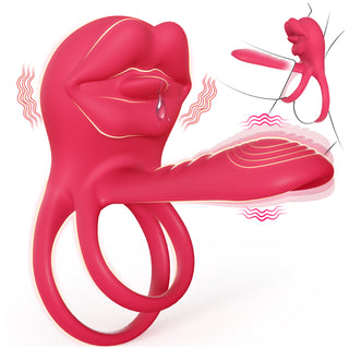 Vibrating Penis Sleeve Cock Ring with Full Lips Tongue Clitoral Stimulator, Penis Ring Vibrator Extender for G Spot Stimulation,Couples Adult Sex Toys for Men Women,HOESDIK Male Couple Sex Toy for Men Visit the HOESDIK Store