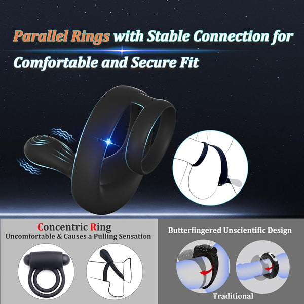 Vibrating Cock Ring Taint Stimulator, Silicone Pleasure Penis Ring Vibrator Couples Adult Sex Toys for Men, Dual Motors 9 Vibrations Remote Control Male Couple Sex Toy, Cock Rings Vibrators for Men