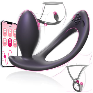 Strap On Vibrating Anal Butt Plug, Hands Free Male Women Couples Adult Anal Sex Toys, App Prostate Massager Testicle Sex Toy for Men, BDSM Female Wearable Anal Dildo Vibrator with Clitoral Stimulator