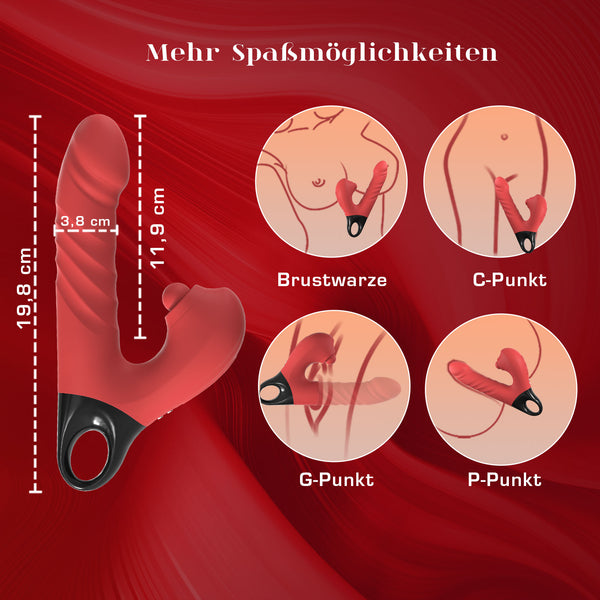 Dildo Vibrator Stoßfunktion, 3 in 1 G Punkt Vibration für Frauen Klitoris, Sex Spielzeug für die Frau Paare Extrem, Realistische Silikon Anal Dildo, Budoli Sexspielzeug 3 Stoss 5 Lecken 10 Vibrationen