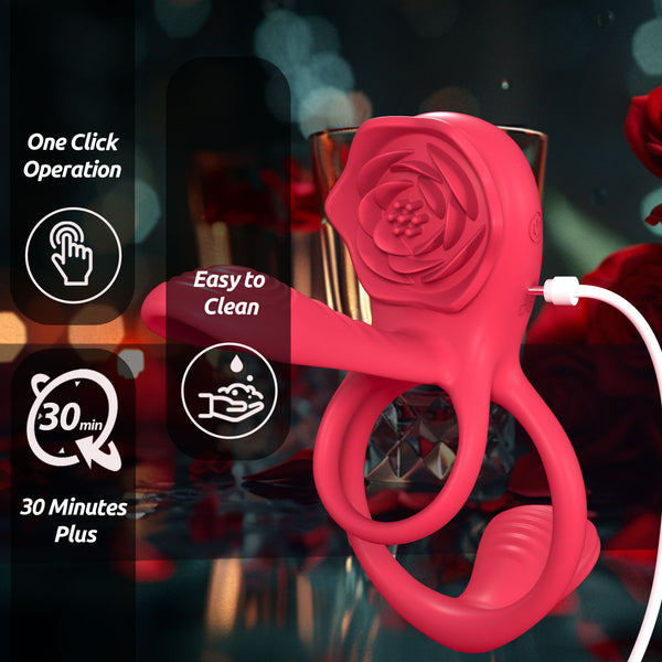Vibrating Cock Ring Penis Sleeve with Rose Clitoral Stimulator, Penis Ring Vibrator Couples Adult Sex Toys for Men Women, Penis Extender for Penis Testicles Taint G Spot, Healexcer Male Couple Sex Toy