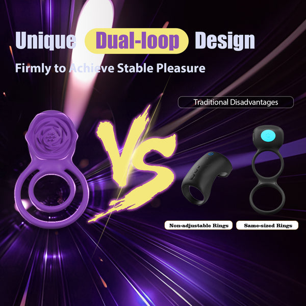 Vibrating Cock Ring with Rose Clitoral Stimulator, Pleasure Penis Ring Vibrator Couples Adult Sex Toys for Men Women, 7 Vibrations Male Couple Sex Toy Clitoris Vibrator, Cock Rings Vibrators for Men