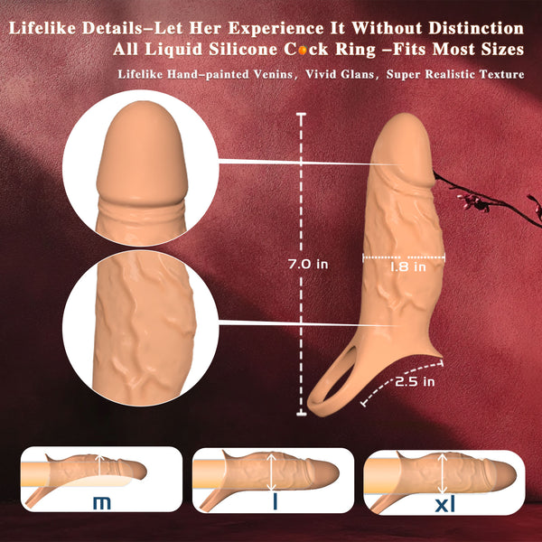Vibrating Penis Sleeve Cock Ring, All Liquid Silicone Soft Couples Adult Sex Toys for Men Women, APP Penis Extender Vibrator Girth Enhancer Sleeve for Penis Testicles G Spot, LNIIY Male Couple Sex Toy