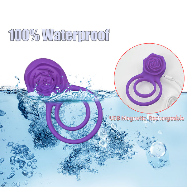 Vibrating Cock Ring with Rose Clitoral Stimulator, Pleasure Penis Ring Vibrator Couples Adult Sex Toys for Men Women, 7 Vibrations Male Couple Sex Toy Clitoris Vibrator, Cock Rings Vibrators for Men