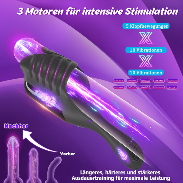 Masturbieren für Männer Elektrisch Handfrei Hoden Vibrator mit Klopfen und Biegen nach Bedarf, Sex Spielzeug Vibratorensets für die Männer, Masturbator mit Penisring, Penis Vibrator Sexspielzeug
