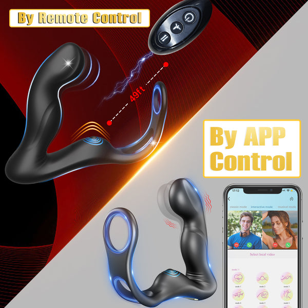 Anal Male Adult Sex Toys - Wiggling Prostate Massager Tapping Taint Stimulator with Cock Ring, Vibrating APP Remote Control Anal Butt Plug Penis Ring Vibrator Sex Toy for Men Couples, HNNPY Anal Dildo