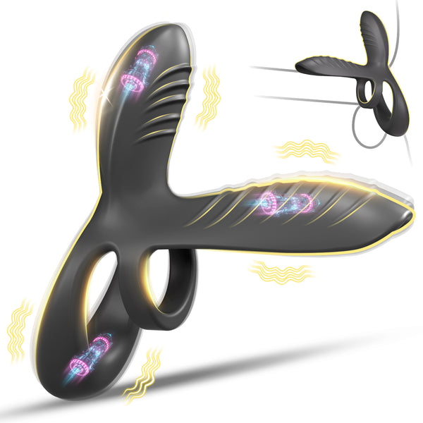 TANSHUNLY Ring Vibrator Sleeve with Clitoral Stimulator for G-Spot Perineum, Sex Toy for Couples Men Women, Cock Ring Ring Sex Toys, Erotic Sex Toy, Black