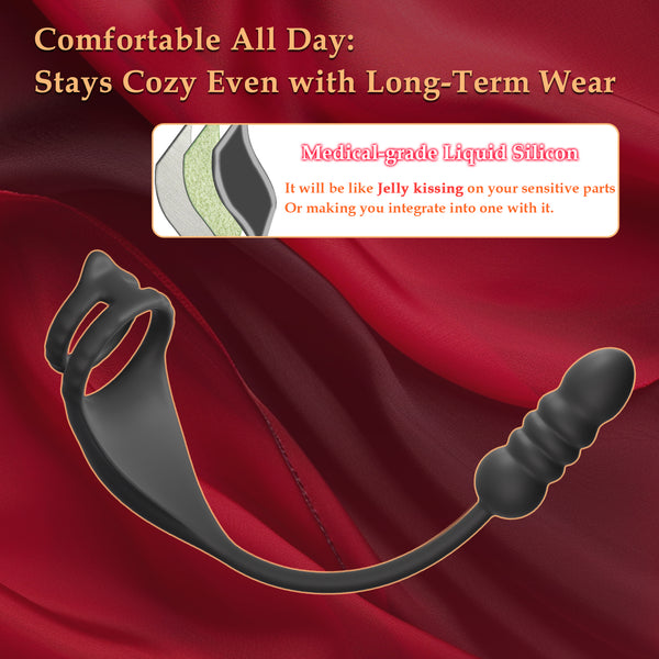 Thrusting Prostate Massager Sex Toy with Vibrating Cock Ring Taint Stimulator, Anal Dildo Vibrator Adult Sex Toys Games, MXUXEN Kinky Remote Control Silicone Anal Butt Plug Trainer Stimulator for Men