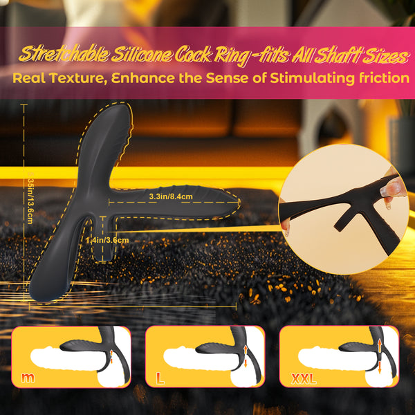 TANSHUNLY Ring Vibrator Sleeve with Clitoral Stimulator for G-Spot Perineum, Sex Toy for Couples Men Women, Cock Ring Ring Sex Toys, Erotic Sex Toy, Black