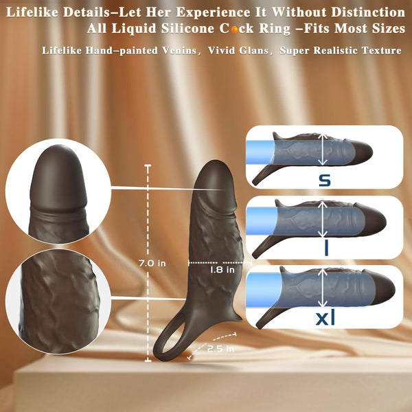 Vibrating Penis Sleeve Cock Ring, All Liquid Silicone Couples Adult Sex Toys for Men Women, Penis Extender Vibrator Girth Enhancer Sleeve for Penis Testicles G Spot, LNIIY Male Couple Sex Toy Erection