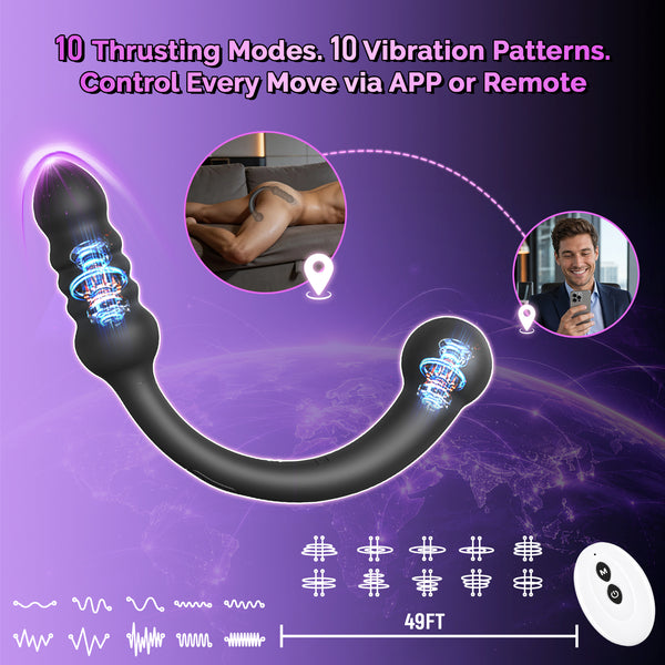Thrusting Curved Prostate Massager, AI Sync Double Ended Anal Beads Sex Toys, Anal G Spot Dildo Vibrator, Vibrating Wand Anal Butt Plug Trainer, APP Remote Control Male Adult Sex Toy for Men Couples