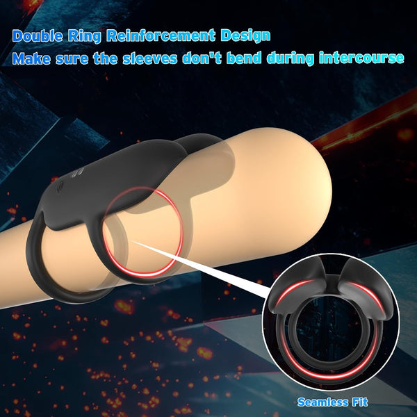 Vibrating Cock Ring Penis Sleeve for Support Delay G Spot Pleasure, Penis Ring Vibrator Extender, Couples Male Adult Sex Toys Games for Men Women, LITLLS Girth Enhancer Couple Mens Sex Toy Erection