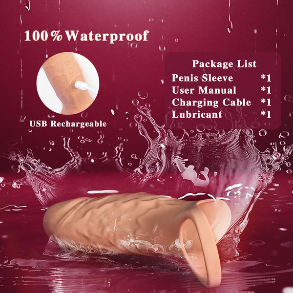 Vibrating Penis Sleeve Cock Ring, All Liquid Silicone Soft Couples Adult Sex Toys for Men Women, APP Penis Extender Vibrator Girth Enhancer Sleeve for Penis Testicles G Spot, LNIIY Male Couple Sex Toy