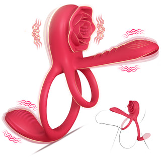 Vibrating Cock Ring Penis Sleeve with Rose Clitoral Stimulator, Penis Ring Vibrator Couples Adult Sex Toys for Men Women, Penis Extender for Penis Testicles Taint G Spot, Healexcer Male Couple Sex Toy