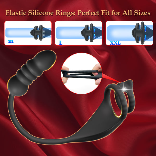 Thrusting Prostate Massager Sex Toy with Vibrating Cock Ring Taint Stimulator, Anal Dildo Vibrator Adult Sex Toys Games, MXUXEN Kinky Remote Control Silicone Anal Butt Plug Trainer Stimulator for Men
