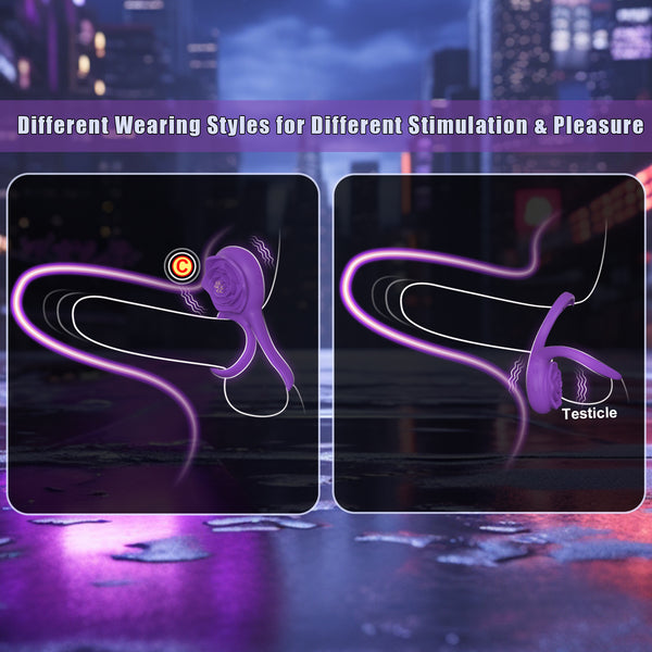 Vibrating Cock Ring with Rose Clitoral Stimulator, Pleasure Penis Ring Vibrator Couples Adult Sex Toys for Men Women, 7 Vibrations Male Couple Sex Toy Clitoris Vibrator, Cock Rings Vibrators for Men