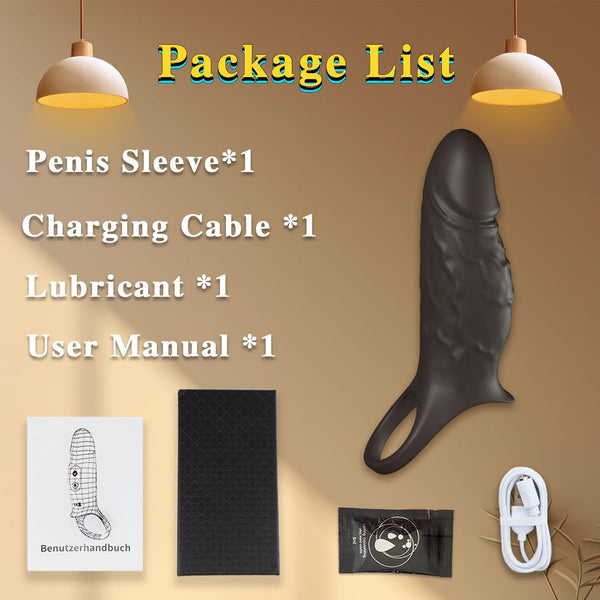 Vibrating Penis Sleeve Cock Ring, All Liquid Silicone Couples Adult Sex Toys for Men Women, Penis Extender Vibrator Girth Enhancer Sleeve for Penis Testicles G Spot, LNIIY Male Couple Sex Toy Erection