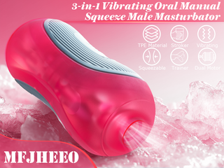 Squeezable Jelly Sleeve Manual Sucking Male Masturbator Adult Sex Toys for Men, Automatic Vibrating Realistic Textured Pocket Pussy, Penis Vibrator Stroker, Onahole Blowjob Sex Toy Machine for Men