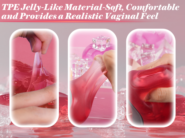 Squeezable Jelly Sleeve Manual Sucking Male Masturbator Adult Sex Toys for Men, Automatic Vibrating Realistic Textured Pocket Pussy, Penis Vibrator Stroker, Onahole Blowjob Sex Toy Machine for Men