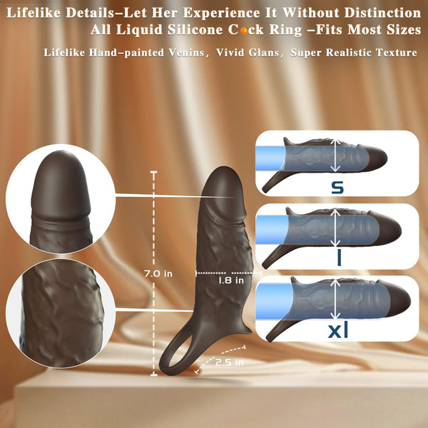 MYCREATMO Vibrating Penis Sleeve Cock Ring, All Liquid Silicone Couples Adult Sex Toys for Men Women, Penis Extender Vibrator Girth Enhancer Sleeve for Penis Testicles G Spot, Male Couple Sex Toy