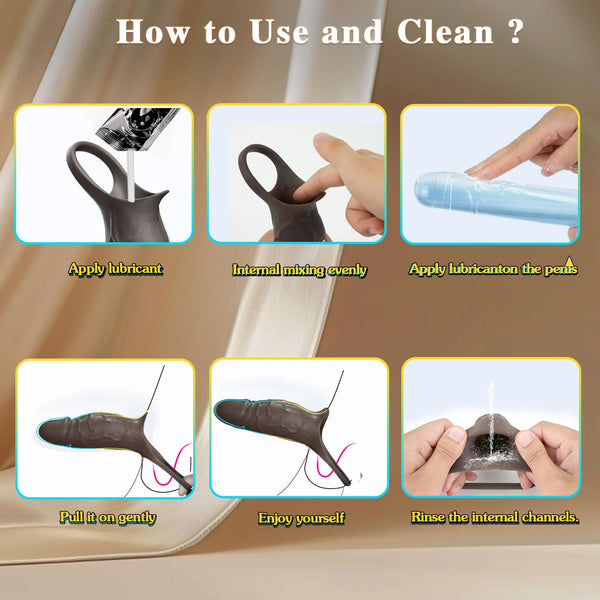 MYCREATMO Vibrating Penis Sleeve Cock Ring, All Liquid Silicone Couples Adult Sex Toys for Men Women, Penis Extender Vibrator Girth Enhancer Sleeve for Penis Testicles G Spot, Male Couple Sex Toy